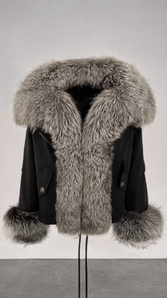 Kurtka z futra,futrem/parka/czarna lis naturalny - LEU