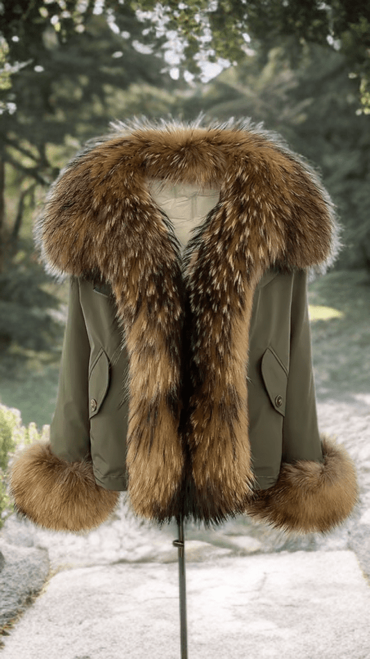 Kurtka z futra,futrem/parka/khaki jenot naturalny - LEU
