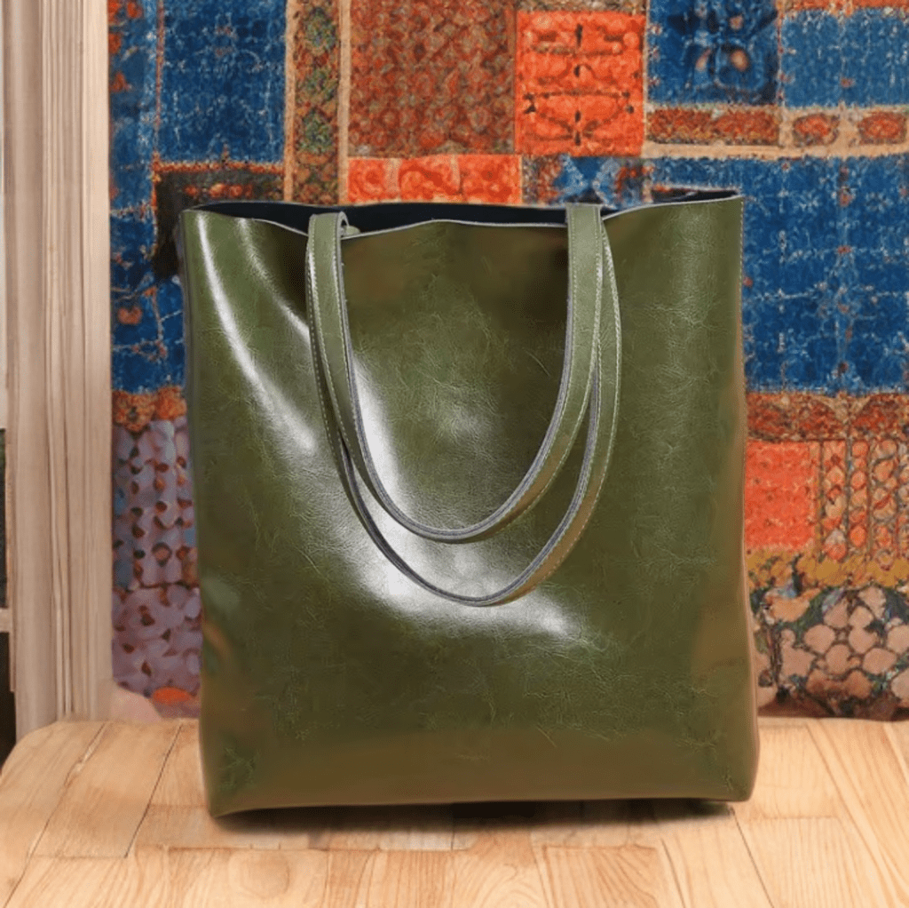 Torebka skórzana ze skóry naturalnej khaki,SHOPPER od LEU. Skórzana torebka damska na ramię.