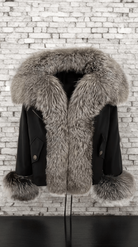 Kurtka z futra,futrem/parka/czarna lis naturalny - LEU