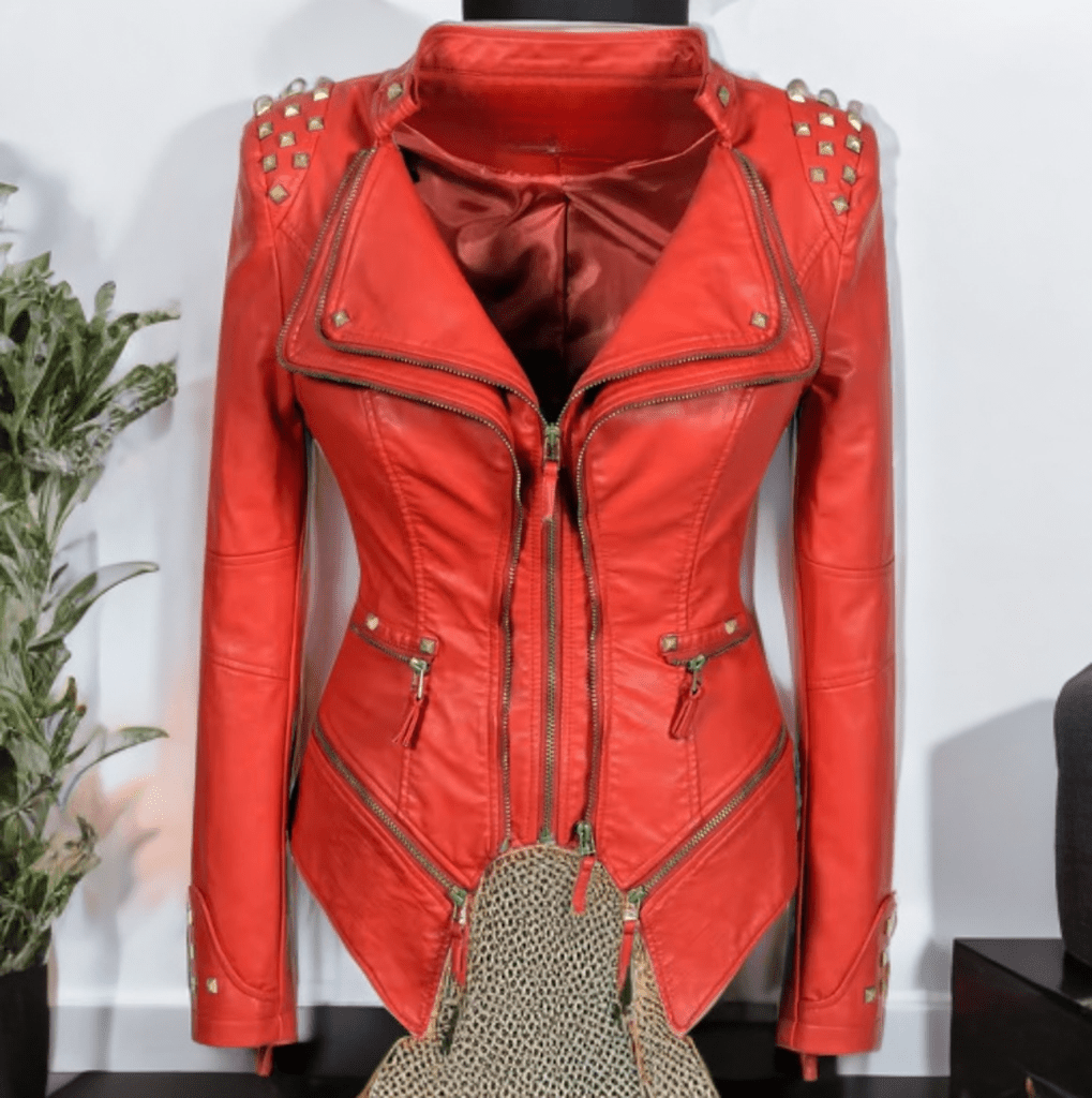 Ramoneska skórzana ze skóry eko skóra czerwona, Beyoncé - LEU